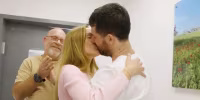 Sagui Dekel-Chen is reunited with his wife and father after being released by Hamas.