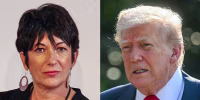 A split composite of Ghislaine Maxwell and Donald Trump.