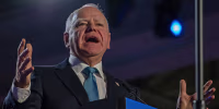 Minnesota Gov. Tim Walz campaigns at State Fair Park on Nov. 4, 2024 in Milwaukee.