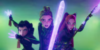 Zoey, Rumi, Mira of "KPop Demon Hunters."