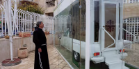 Vehicle of Hope, the former popemobile used by Pope Francis which has been transformed into a fully equipped mobile clinic, in Bethlehem