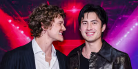 Connor Storrie, left, and Hudson Williams pose together