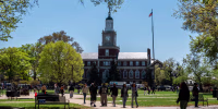 Students walk through the campus of Howard University.