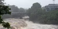 The rising water levels at the Wainaku Street Bridge