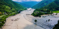 Aerial View Shows Extensive Damage After Flash Flood Sweeps Through The Bhotekoshi River In Nuwakot