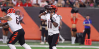CINCINNATI, OH - AUGUST 13: Cincinnati Bengals quarterback Josh Johnson (11) passes the ball during the preseason game between the Detroit Lions and the Cincinnati Bengals at Paycor Stadium on August 13, 2026 in Cincinnati, OH. (Photo by Ian Johnson/Icon Sportswire via Getty Images)