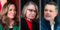 A split composite image of, from left, Maria Elvira Salazar, Mariannette Miller-Meeks, and Zach Nunn.