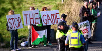 Protesters call for Ireland's upcoming matches against Israel to be stopped before a Galway United match