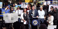Rep. Kevin Mullin, D-Calif., rallies on Aug. 24, 2026 with Asian American, tribal leaders and other community members