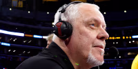 Los Angeles Laker announcer Lawrence Tanter before the start of the LakersTimberwolves game at Sta