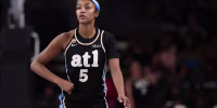 COLLEGE PARK, GEORGIA - SEPTEMBER 17: Angel Reese #5 of the Atlanta Dream looks on against the Connecticut Sun during the second quarter at Gateway Center Arena on September 17, 2026 in College Park, Georgia. NOTE TO USER: User expressly acknowledges and agrees that, by downloading and or using this photograph, User is consenting to the terms and conditions of the Getty Images License Agreement. (Photo by Kevin C. Cox/Getty Images)