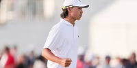 MEDINAH, ILLINOIS - SEPTEMBER 26: Min Woo Lee of Australia and the International Team reacts on the 15th green during Saturday's Foursome matches on day three of the Presidents Cup 2026 at Medinah Country Club on September 26, 2026 in Medinah, Illinois. (Photo by Michael Reaves/Getty Images)