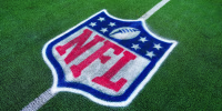 NASHVILLE, TENNESSEE - SEPTEMBER 13: Detail view of the NFL shield logo prior to an NFL football game between the New York Jets and the Tennessee Titans at Nissan Stadium on September 13, 2026 in Nashville, Tennessee. (Photo by Perry Knotts/Getty Images)