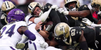 BALTIMORE, MARYLAND - SEPTEMBER 20: Tyler Shough #6 of the New Orleans Satins rushes for a first down during the fourth quarter against the Baltimore Ravens at M&T Bank Stadium on September 20, 2026 in Baltimore, Maryland. (Photo by Caleb Bowlin/Getty Images)