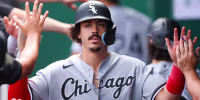 KANSAS CITY, MISSOURI - SEPTEMBER 24: Miguel Vargas #20 of Chicago White Sox celebrates after scoring in the top of the fourth inning against the Kansas City Royals at Kauffman Stadium on September 24, 2026 in Kansas City, Missouri. (Photo by Tanner Gatlin/Getty Images)