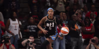 Sep 17, 2026; College Park, Georgia, USA; Atlanta Dream forward Angel Reese (5) drives to the hoop during the first quarter against the Connecticut Sun at Gateway Center Arena at College Park. Mandatory Credit: Brett Davis-Imagn Images