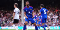Manchester United's Matheus Cunha (centre) celebrates scoring their side's first goal of the game during the Premier League match at Craven Cottage, London. Picture date: Sunday September 20, 2026. (Photo by Bradley Collyer/PA Images via Getty Images)
