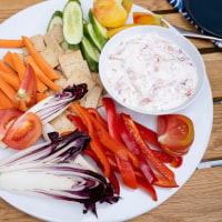 Smoked trout dip with crackers and crudités