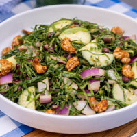 Try this grilled lemon pepper shrimp and collard salad