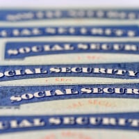 Close-up of American social Security cards.