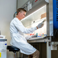 Graduate student Brenden Nihart performs lab tests at McLellan lab in the UW-Milwaukee’s School of Freshwater Sciences as part of a statewide effort to use wastewater to track diseases like Covid, the flu, RSV and others in the population, on Aug. 12, 2023.