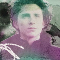 Image of Timothee Chalamet layered over image of sand work