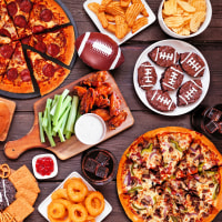 Super Bowl or football theme food table scene