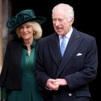 King Charles III and Queen Camilla leave after attending the Easter Matins Service at St. George's Chapel, Windsor Castle, on March 31, 2024 in Windsor, England.