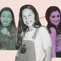 collage of Miranda Cosgrove, Amanda Bynes, and Ariana Grande