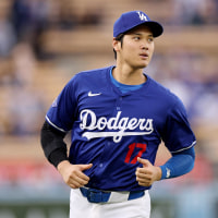 Shohei Ohtani in a spring training game with the Los Angeles Dodgers.