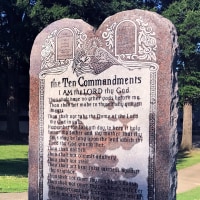 A 6-foot-tall Ten Commandments monument is seen on the Arkansas Capitol grounds in Little Rock.