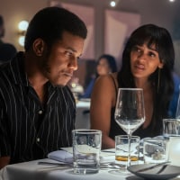 Dallas (Cory Hardrict) and Ava (Meagan Good) in DIVORCE IN THE BLACK