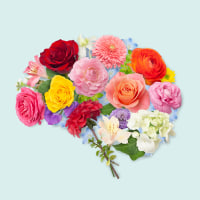 collage of flowers in shape of brain.