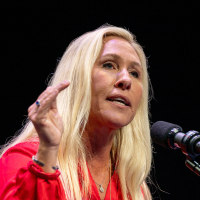 Marjorie Taylor Greene speaking at the rally