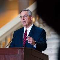 Secretary Of State Brad Raffensperger Discusses The Midterm Election At The State Capitol