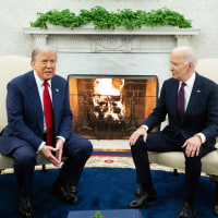 Joe Biden and Donald Trump sit in the White House
