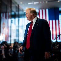 Donald Trump walks from the lobby of Trump Tower in New York on May 31, 2024.