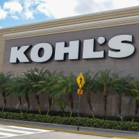 A Kohl's department store sign hangs outside the building on March 12, 2024 in Miami, Florida. Shares of Kohl's fell as it posted a drop in same-store sales in the fourth quarter. The company's annual sales and profit are projected to be below market expe