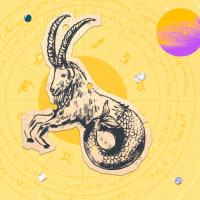 Paper cutout of the Capricorn zodiac on a yellow background