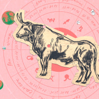 Paper cutout of the tauros zodiac on a orange background