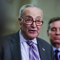 Senate Minority Leader Chuck Schumer (D-N.Y.) speaks during a news conference on Capitol Hill on February 11, 2025.