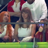 Ice Spice, Ashley Avignone, and Taylor Swift attend the Super Bowl LIX.