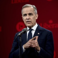 Mark Carney, former governor of the bank of Canada, speaks during a news conference following the second night of debate in the federal Liberal leadership race to replace Canadian Prime Minister Justin Trudeau in Montreal, Canada, on Feb. 25, 2025.