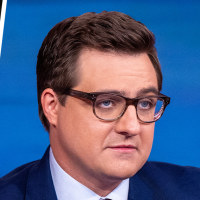 A split composite of stock market screen and Chris Hayes.