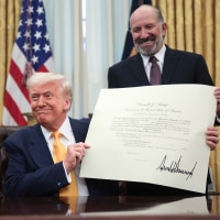 President Trump Swears In Howard Lutnick As Commerce Secretary happy smile politics political politician