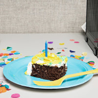 Birthday cake on an office desk