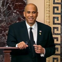 Sen. Cory Booker, D-N.J., speaks on the floor of the Senate at the U.S. Capitol on April 1, 2025.