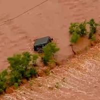Water rescue near Highway 102 and Macomb after flooding in Pottawatomie County, Oklahoma, on April 30, 2025.