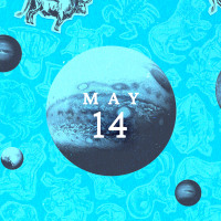Planets over a zodiac collage