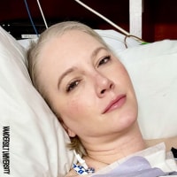 Clea Shearer in hospital bed.